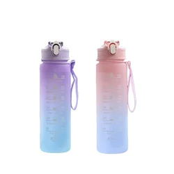 Motivational Leak - Proof Sports Water Bottle - 900ml BPA - Free with Time Marker - 1 PC (Purple and pink)