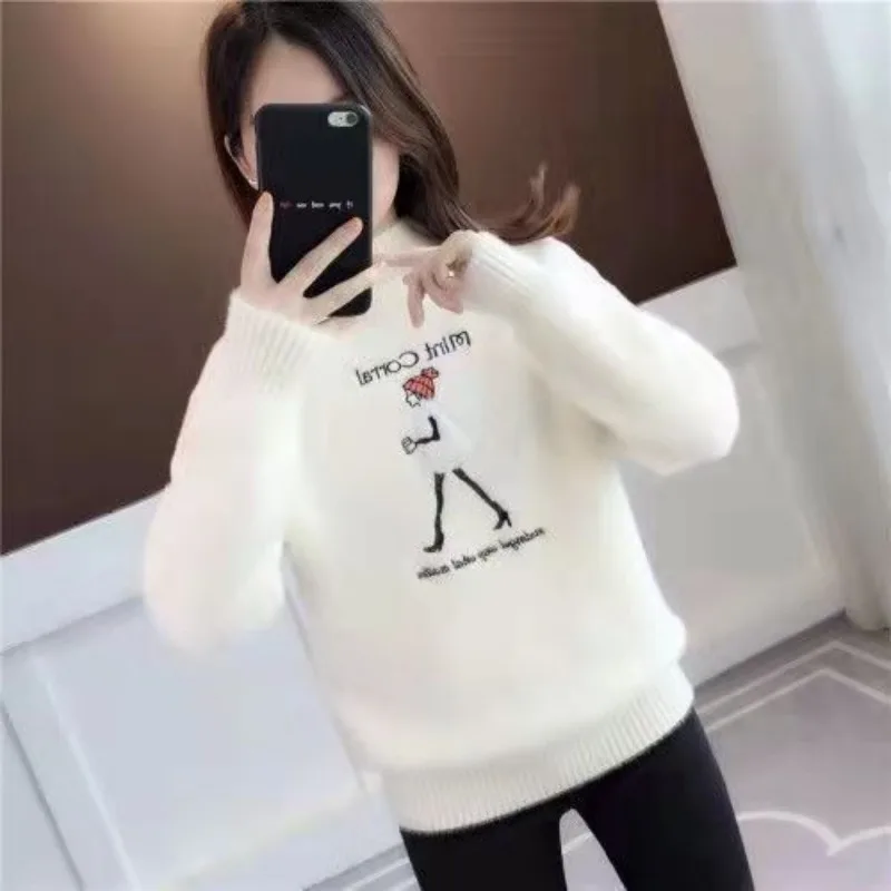 

Imitation Mink Fleece Half High Neck Sweater Pullover Women 2023 Solid Knitted Bottom Long Sleeve Pullover Sweater Women Tops