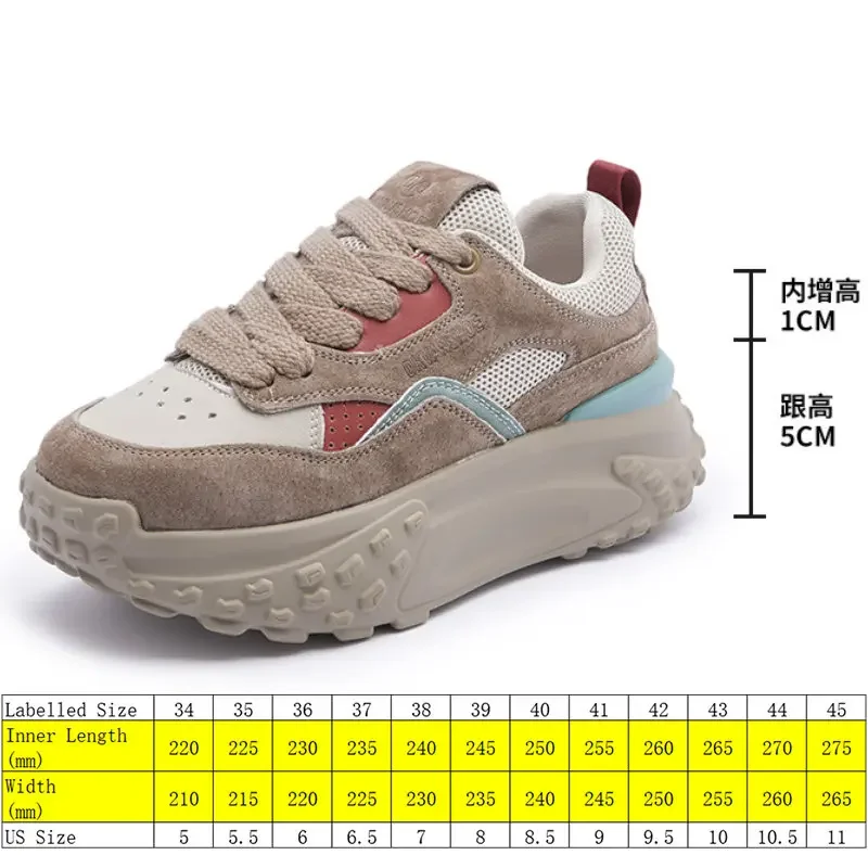 Fujin 6cm Genuine Leather Platform Mesh Breathable Sneakers