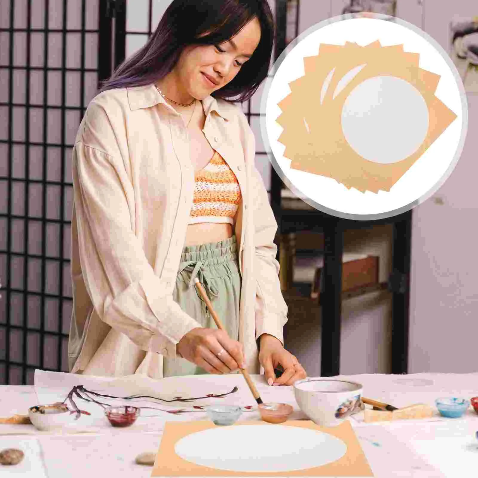 

10 Sheets Fan Rice Paper Thickened Painting Calligraphy Blank Papers Handmade Card