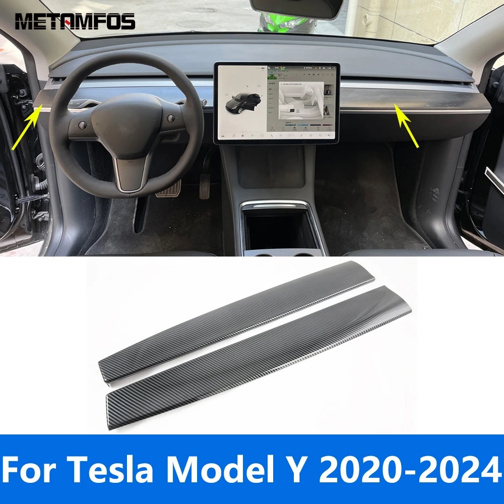 

Автомобильные аксессуары для Tesla Model Y 2020-2023 2024, внутренняя панель из углеродного волокна, центральная консоль, панель приборной панели, полоса, крышка, молдинговая отделка