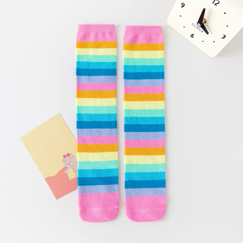 Spring Autumn Children&rsquo;s Long Stockings Rainbow Stripped Teen Girls Christmas Cosplay Party Socks Kids Girls Knee High Socks