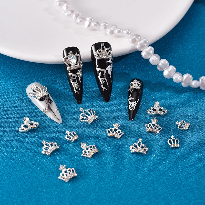 30개 고급 크라운 네일 참, 럭셔리 3D 믹스 크라운 모양 네일 젬, 크리스탈 투명 크리스탈 합금 네일 아트