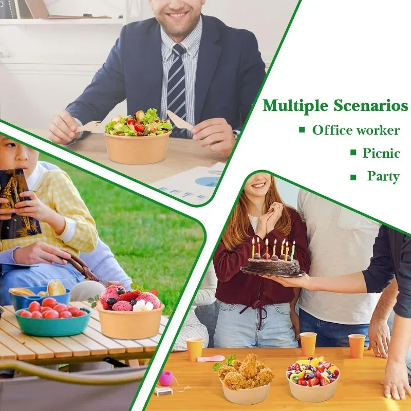 10-Pack Kraft Paper Salad Bowls with Lids Biodegradable Disposable Tableware for Meal P... - SKU KPSB2151 - UGI Packaging