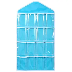 Compact Hanging Organizer with Clear Pockets for Socks, Bras, and Underwear Storage (Blue)