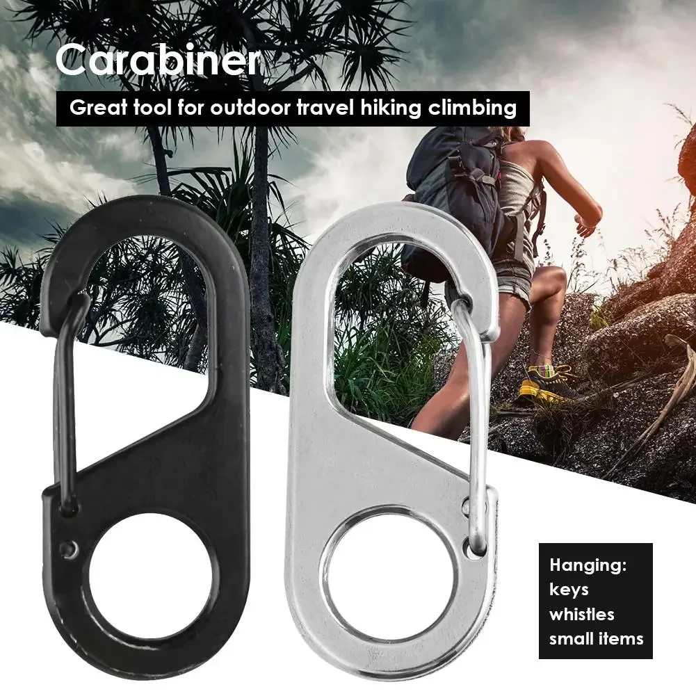 Climbing Carabiner Stainless Steel 8 Type Carabiner With Lock Mini Keychain Hook Camping Backpack Buckle