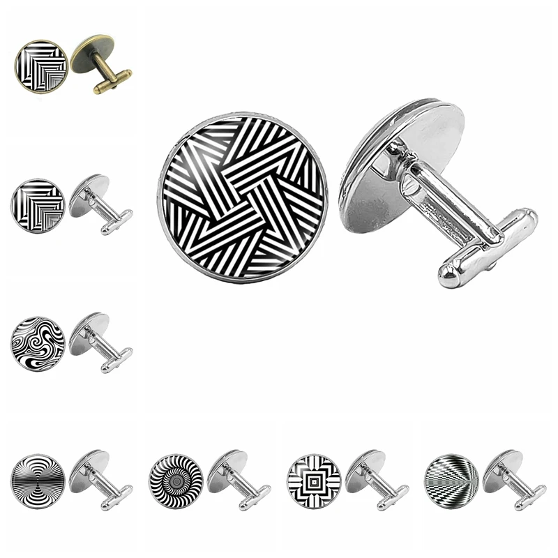 

hot / Jewelry Cufflinks Black and White Thread Creative Glass Convex Men's Cufflinks Gift High-grade French Shirt Sleeves Nails
