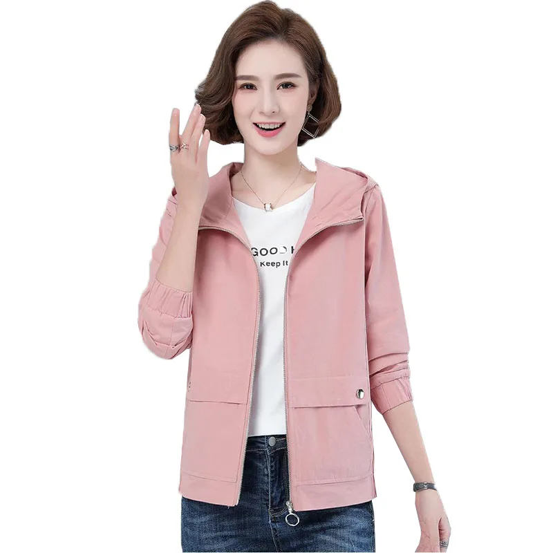 

Женская ветровка Красивая Осенняя новая Корейская дикая свободная модная розовая куртка с капюшоном Женская ветровка большого размера пальто с подкладкой C
