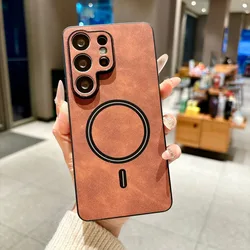 Luxurious Silky Feel Leather Phone Case with Magsafe Magnetic Protection - Galaxy S24 (Dark Brown)