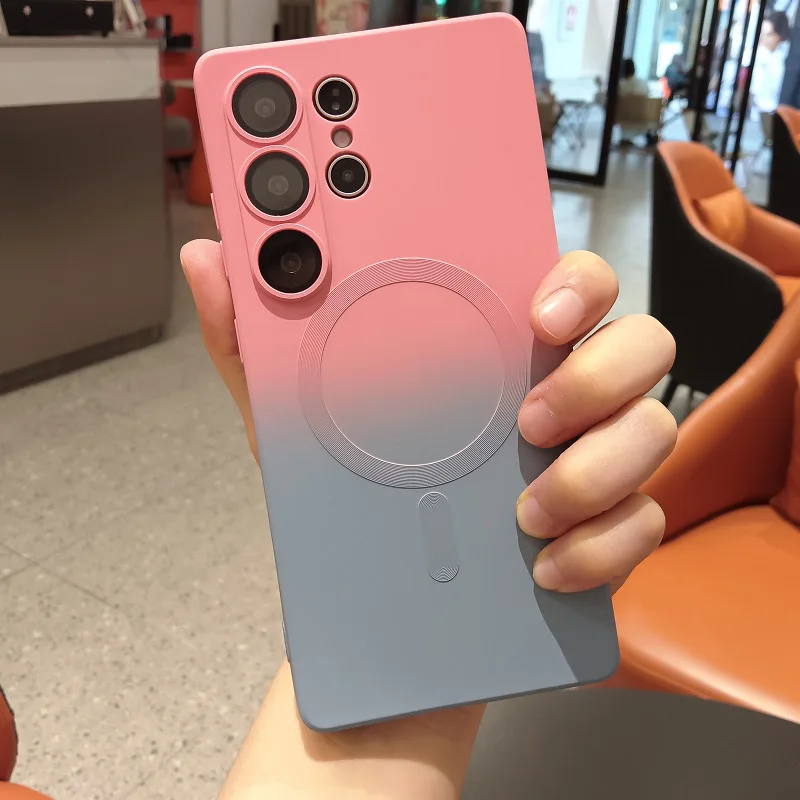 Gradient Color Silicone Phone Case with Wireless Charging and Glass Lens Camera Cover