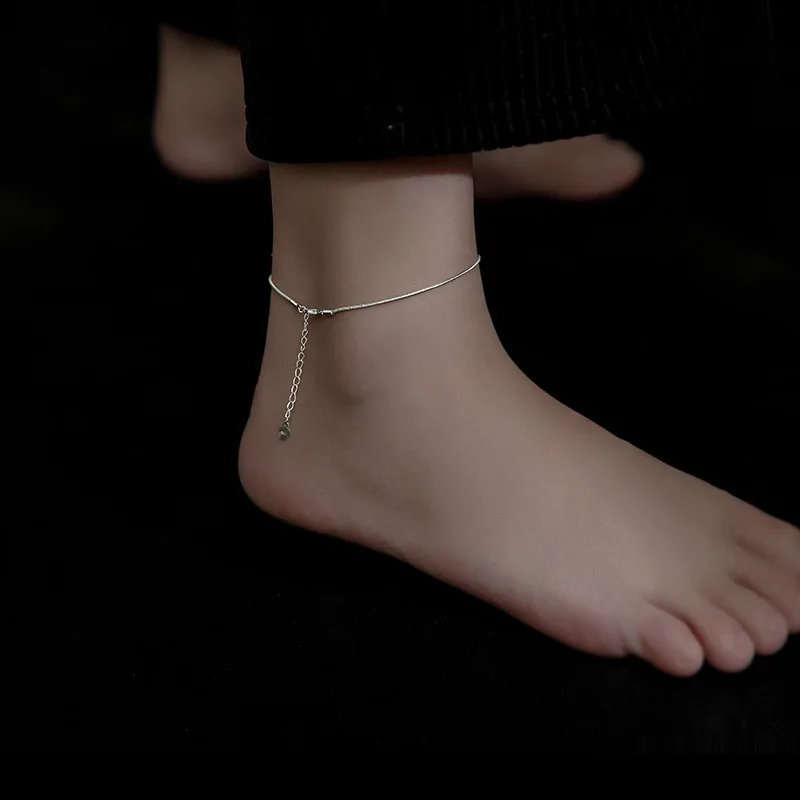INZATT Real 925 Sterling Silver Snake Bone Single Chain Anklet For Women Classic Fine Jewelry Minimalist Accessories Summer