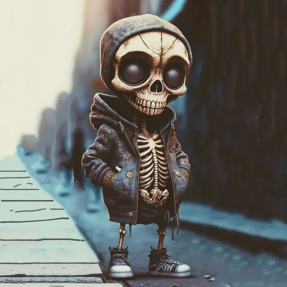 New Cool Skeleton Figurines Halloween Black Skull Statue Doll Resin Decoration Car Pendant,Best Present for Friends
