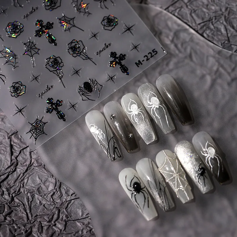 

[Meow.Sensei] Rose Cobweb Frosted Nail Stickers Ins Nail Stickers Gilding Series M-225