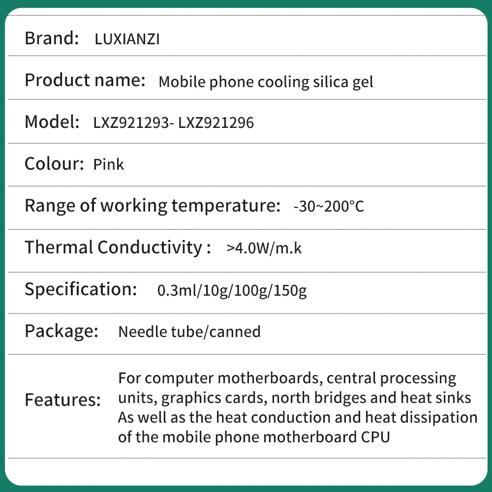 speedglas LUXIANZI 100g/150g Pink Thermal Compound Silicone Paste For Phone Notebook Processor CPU GPU Cooling Conductive Grease Heatsink welding helmets