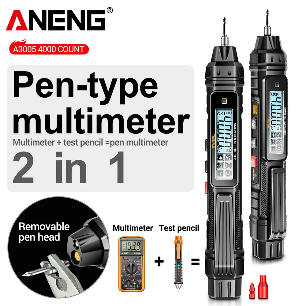 Aneng A3005 Digitale Multimeter Pen Type 4000 Telt Professionele Meter Niet-Contact Auto Ac/Dc Spanning Ohm Diode Tester Voor Gereedschap