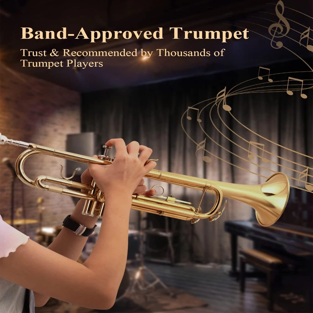 SLADE Bb Standard Gold Trumpet Set Brass Trumpet Beginners Student Instrument Hard Shell 7C Blower Gloves Parts