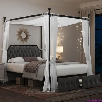 Upholstered Canopy Bed with Storage 1