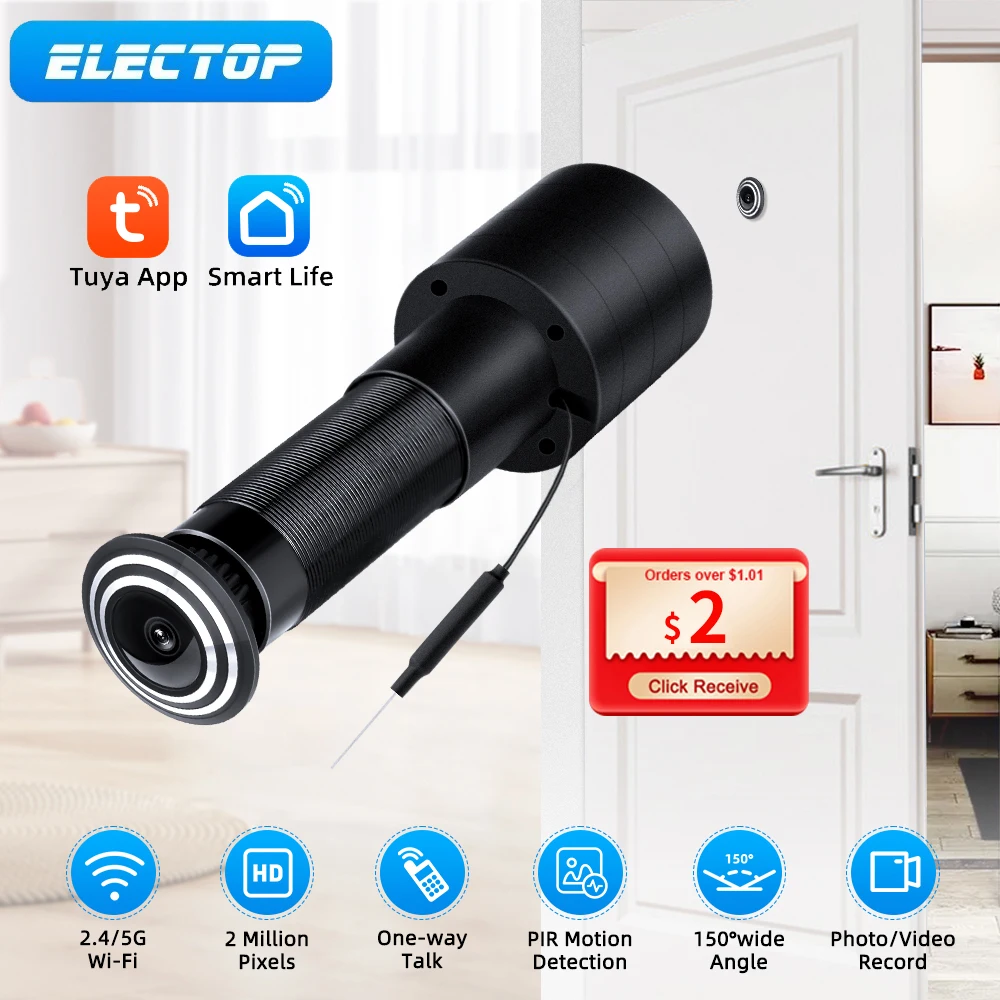Electop Tuya Door Eye Camera 1080P 2.4G E 5G Wifi Spioncino Porta Ip Camera 1.6Mm Grandangolare Fisheye Smart Home Security Protection