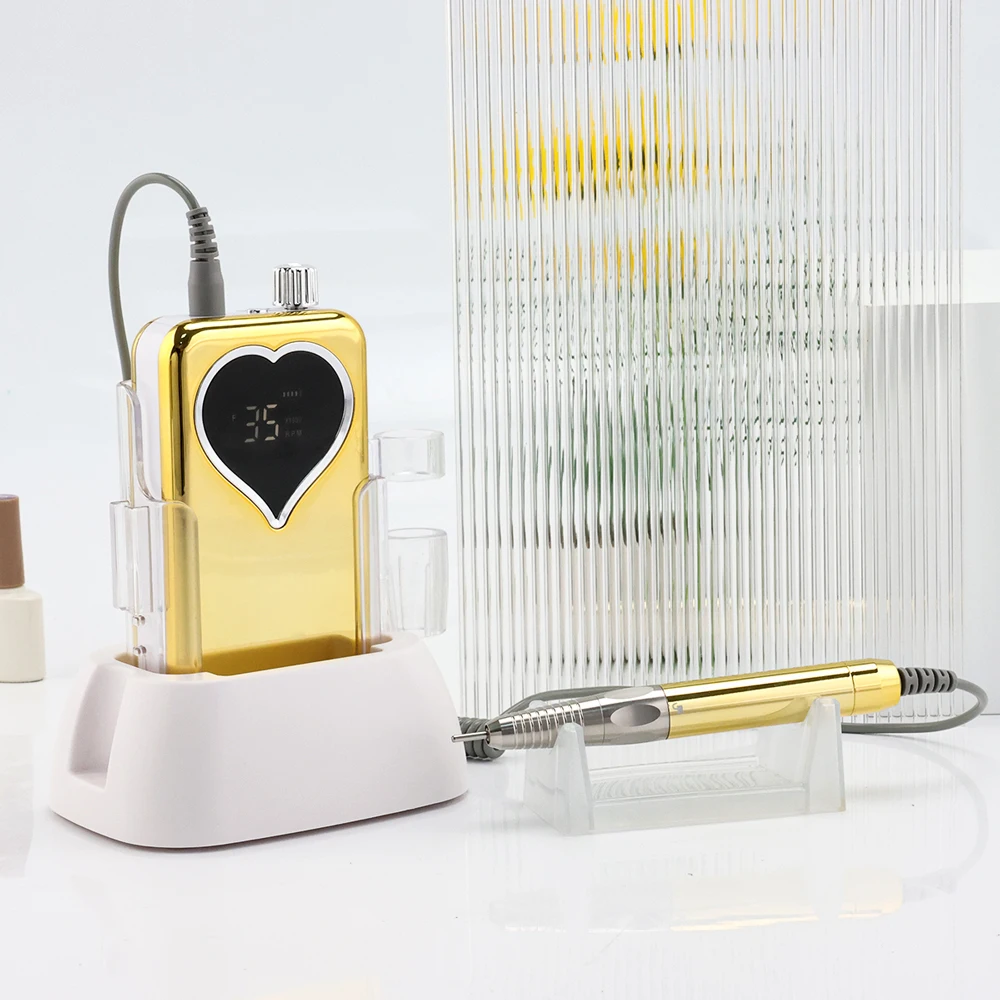 35000rpm 85W 브러시리스 모터 살롱 사용 전문 전기 매니큐어 기계 충전 베이스가 있는 골드 충전식 네일 드릴