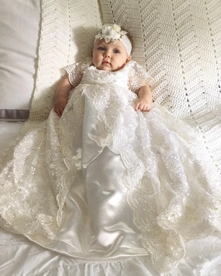 

Vintage Baby Girl Dress Baptism 1st Year Birthday Party Wedding Christening Infant Clothing Wedding Prom Costume