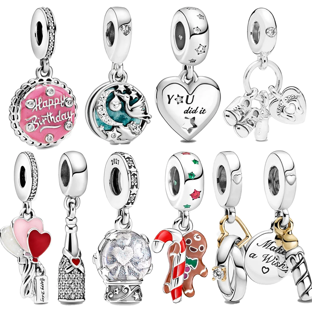 Fine 925 Sterling Silver Pink Enamel Cake Heart Happy Celebration Charm Fit Pandora Bracelet Diy Women's Gift - Charms - AliExpress