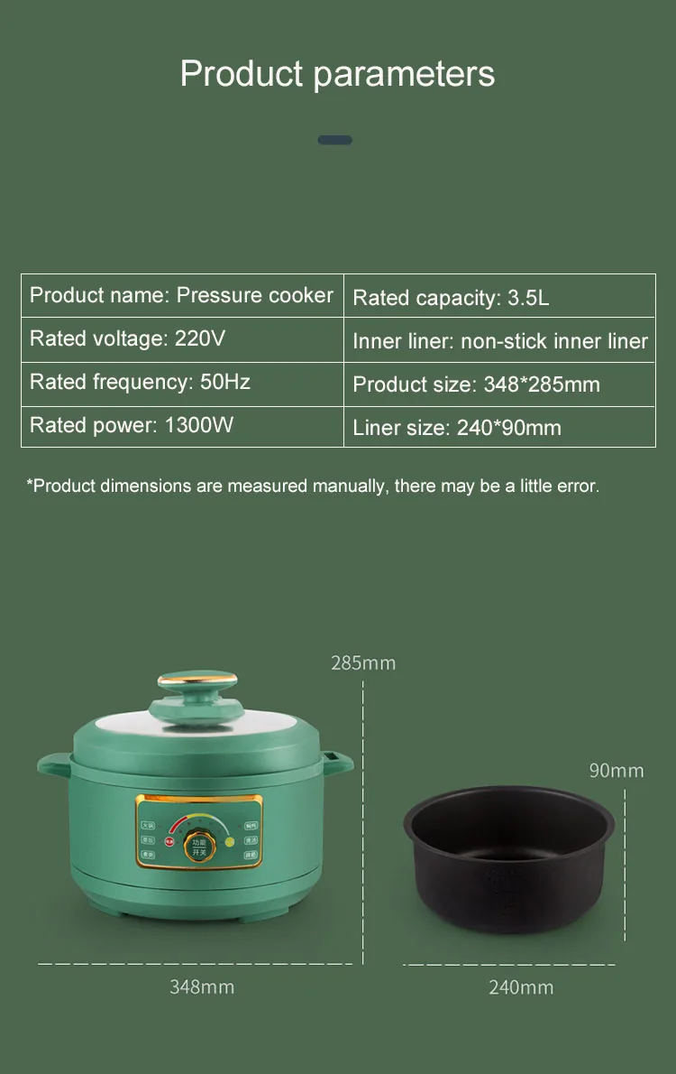 3.5L Electric Pressure Cooker Multifunction Rice Cookers Fully Automatic Heating Pot Non-stick Stew Soup Porridge Kitchen Tools