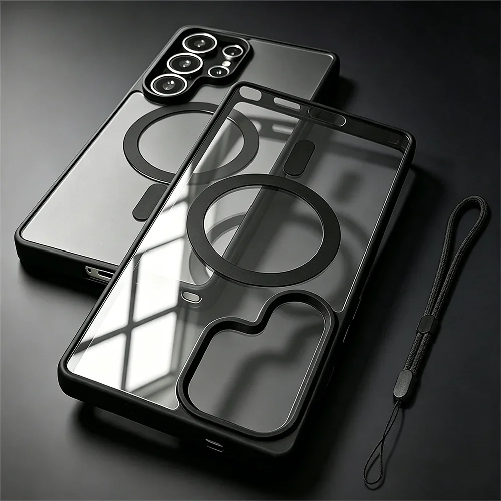 Sleek Transparent Acrylic Magnetic Phone Case with Hand Rope Cover