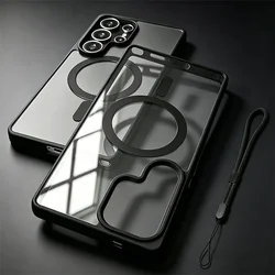 Sleek Transparent Acrylic Magnetic Phone Case with Hand Rope Cover - Galaxy A37 (Black)