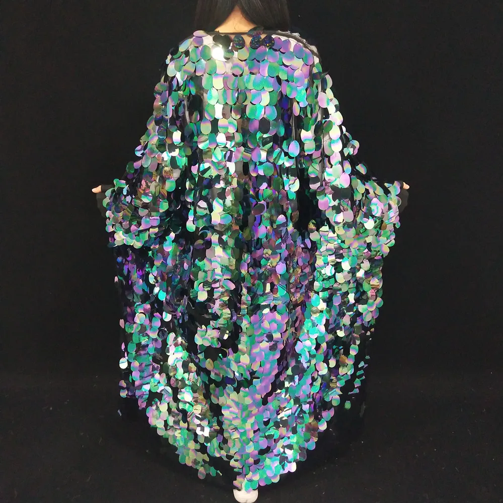 

Long Coat Jacket Reflective Sequin Cloak Glitter Mirror Women Singer Stage Performance Catwalk Show Shiny Overcoat Costume
