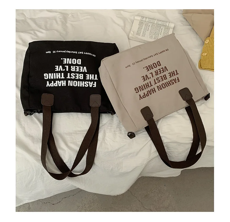 Korean Version of Large-capacity Canvas Bag Female 2022 New Fashion Letter Printing Tote Bag Joker Leisure Messenger Bag