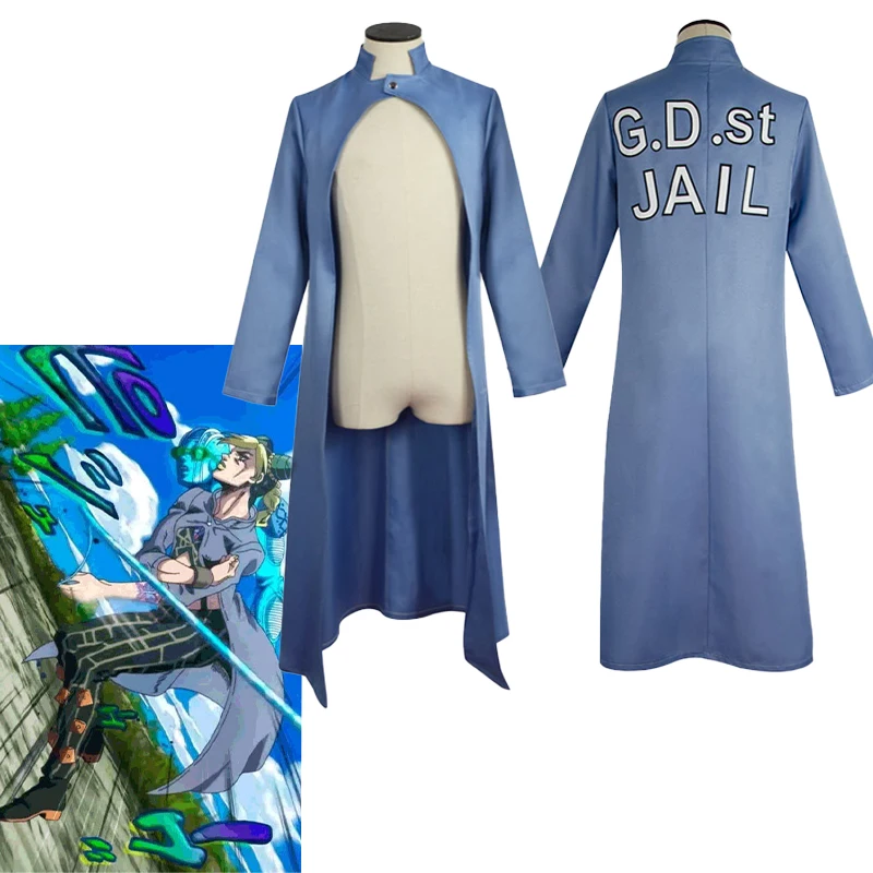 

Anime Jojo's Bizarre Adventure Stone Ocean Jolyne Cujoh Cosplay Costume Jolin Kujo Long Trench Long Sleeve Windproof Overcoat