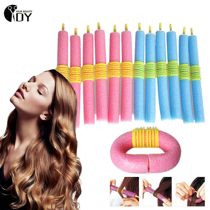 12PCS Soft Hair Curler Roller Curl Hair Bendy Rollers Flexible DIY Magic Hair Curlers Tool Styling Rollers Sponge Hair Curling