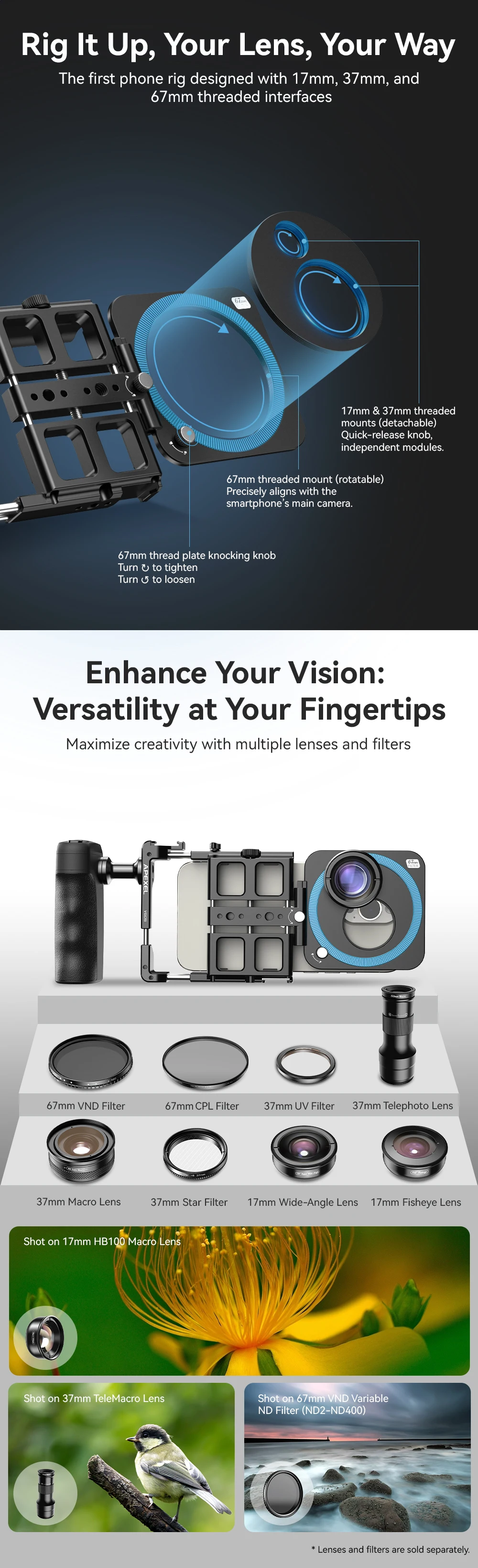 Universal Metal Phone Rig Video Kit Handheld Smartphone Vlog Cage with Rechargea