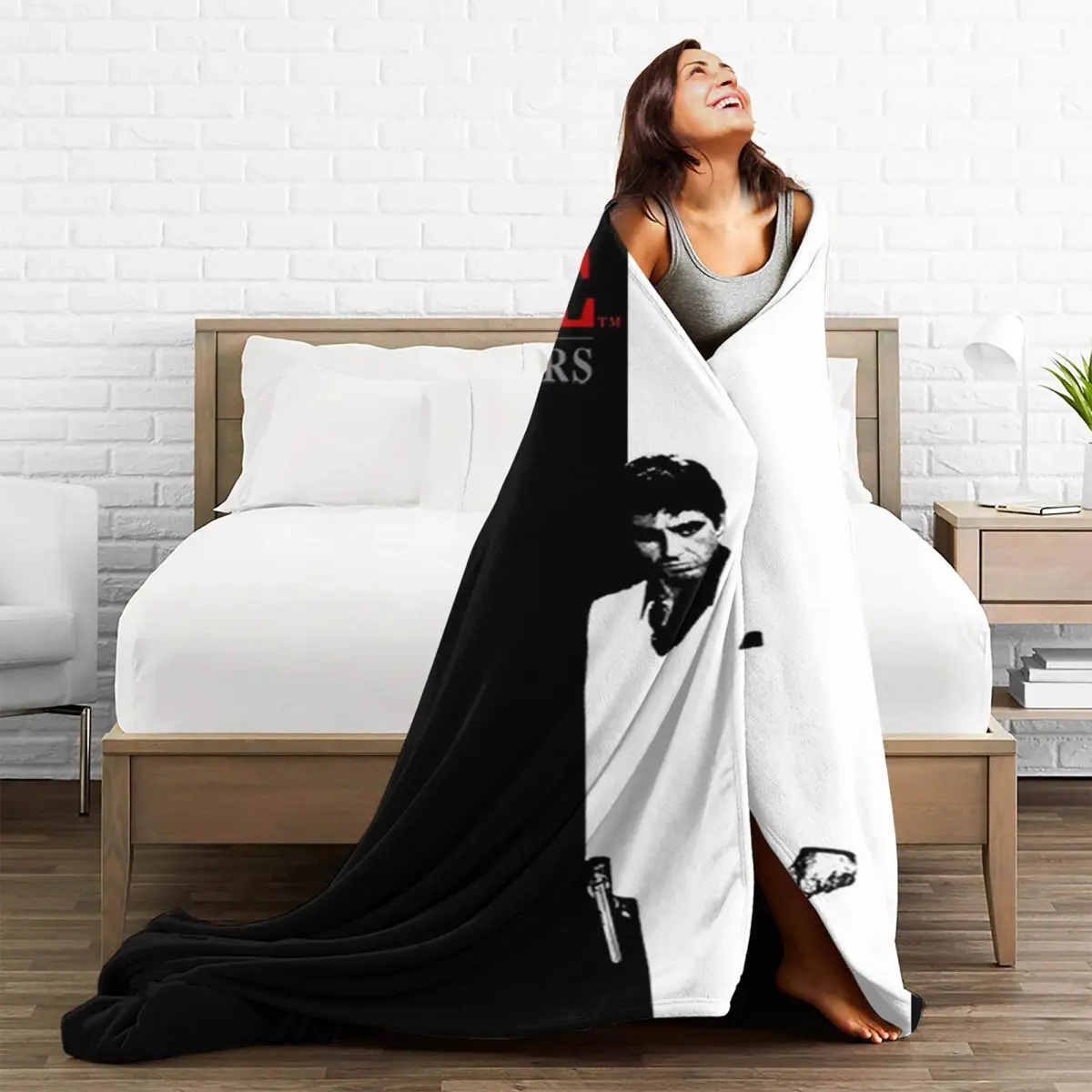 SCARFACE Movie Blanket Flannel Print Black and White Multifunction Lightweight Thin Throw Blanket for Bedding Car Be