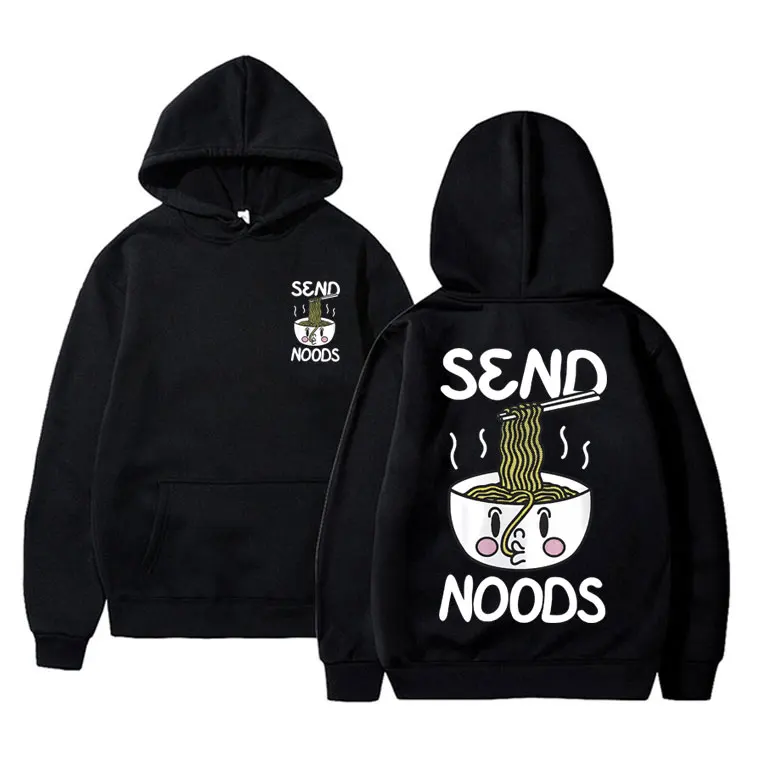 

Funny Send Noods Ramen Graphic Print Hoodie Men's Casual Cotton Hooded Sweatshirt Men Women Cute Kawaii Vintage Cartoon Hoodies