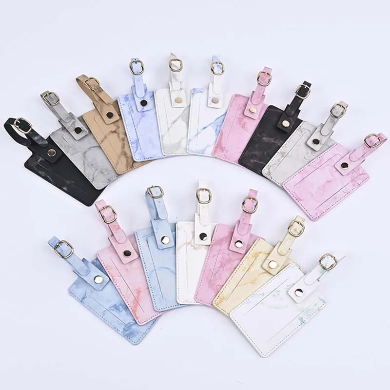 

Новые бирки для багажа из искусственной кожи с мраморной текстурой, сумка для влюбленных пар, портативные дорожные аксессуары, бирки с именем и идентификатором