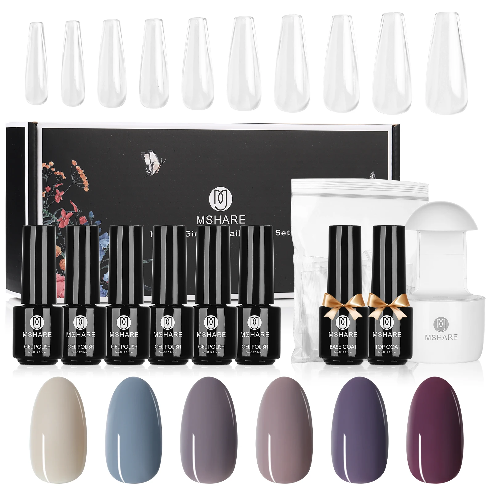 

MSHARE 10pcs Nail Gel Polish Set Kits with Nail Dryer Gel Polish Nail Tips