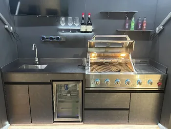 2025 New Modular SS304 Outdoor BBQ Kitchen with Disassemble Closable Shed BBQ Grills and Sink&fridge Combo for Family Party 1