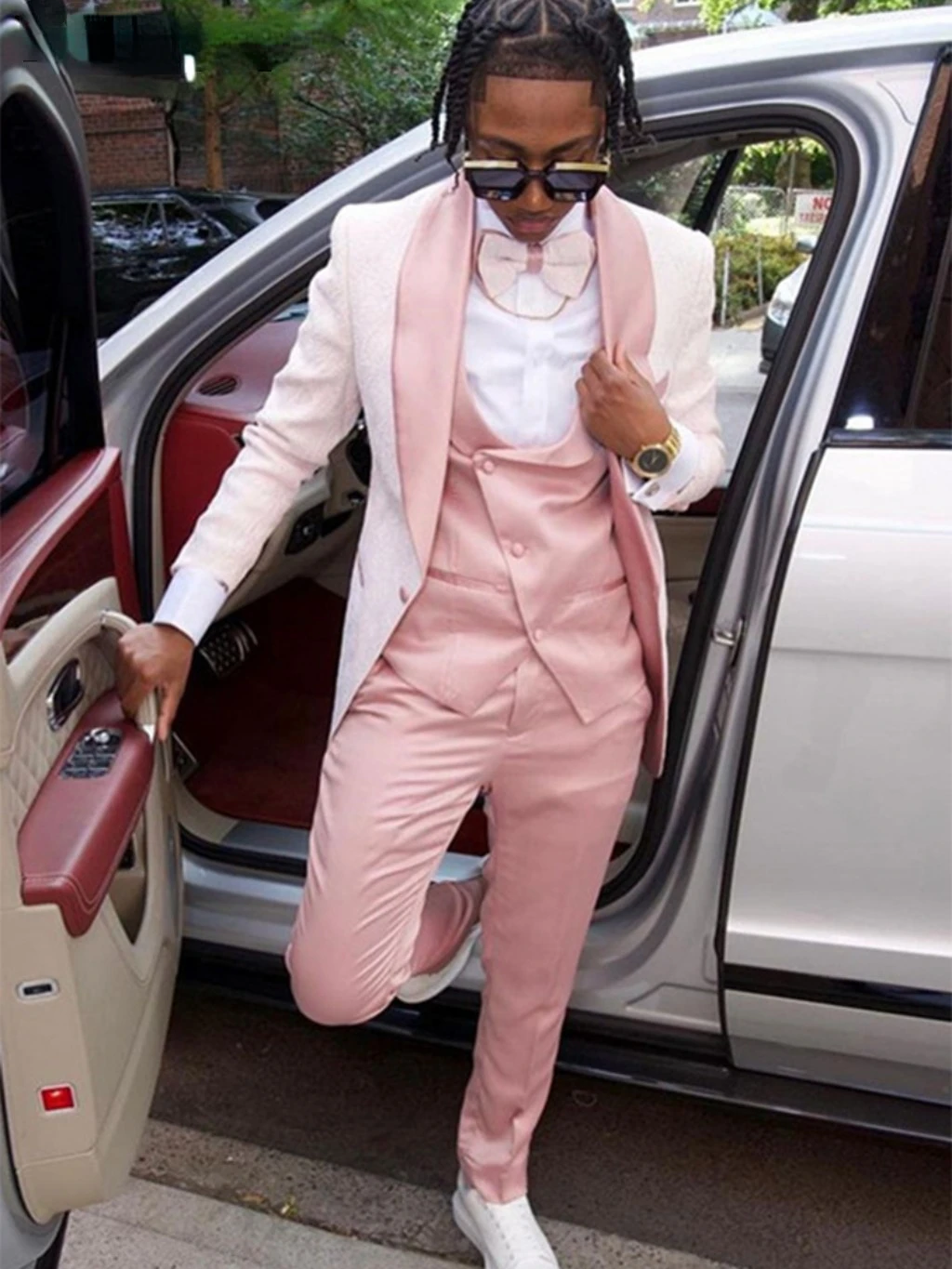 Custom Made Groomsmen Pink Jacket / Navy Blue Pants and Tie Groom Tuxedos  Peak Lapel Double Breasted Men Suits 2 Pieces C601 | Dress suits for men,  Prom suits, Fashion suits for men