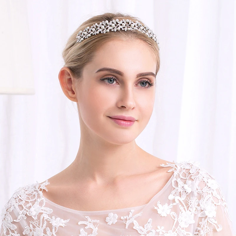 Hair Accessories Bridal Hair Accessories Silver Rhinestone Hair Crown with Ivory Pearl Vintage Crystal Bridal Wedding Tiara Bride Headpiece Crowns