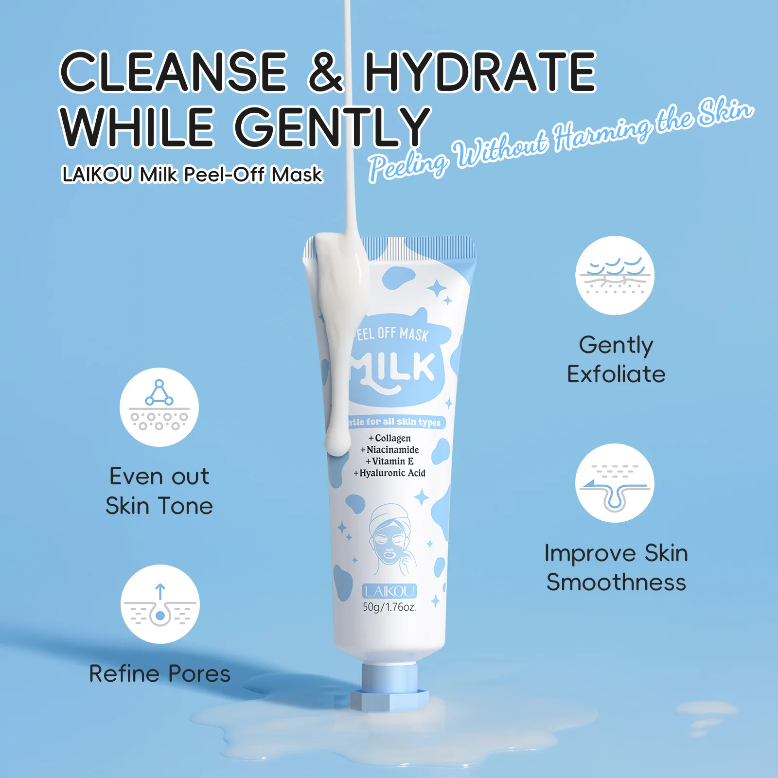 LAIKOU Milk Peel-Off Mask for Facial Treatment Deep Cleansing Blackhead Removal Pore Tightening Brightening