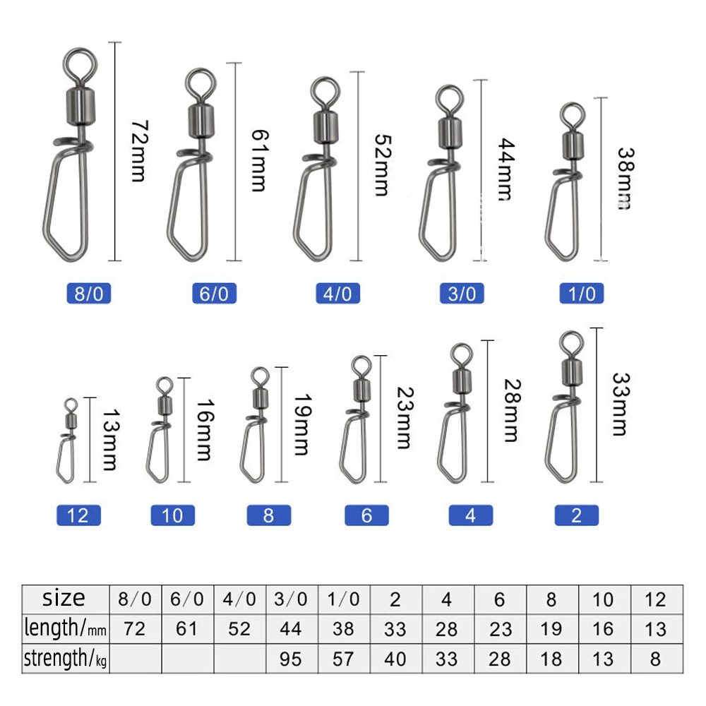 Fishing Swivels 20pcs Fishing Swivels&Snap Connector Barrel Swivels Rolling T Shape Snap Fishing Tackle