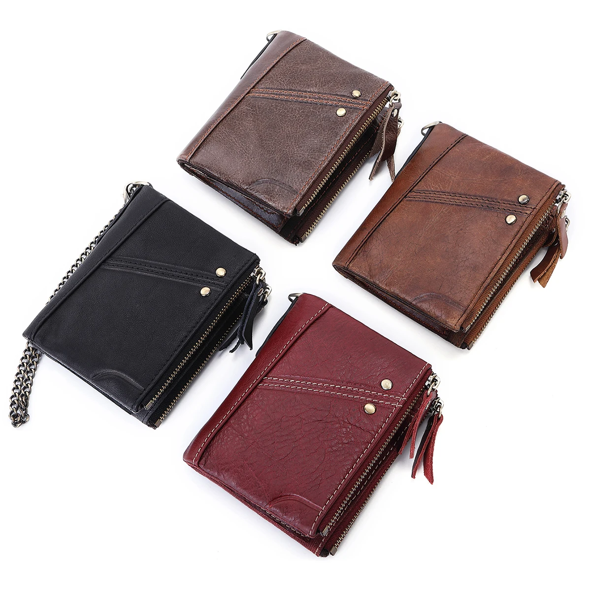 Cartera de cuero RFID para hombre, Cartera de marca con cremallera, monedero de ocio a moda, cartera de negocios Vintage _ - AliExpress Mobile