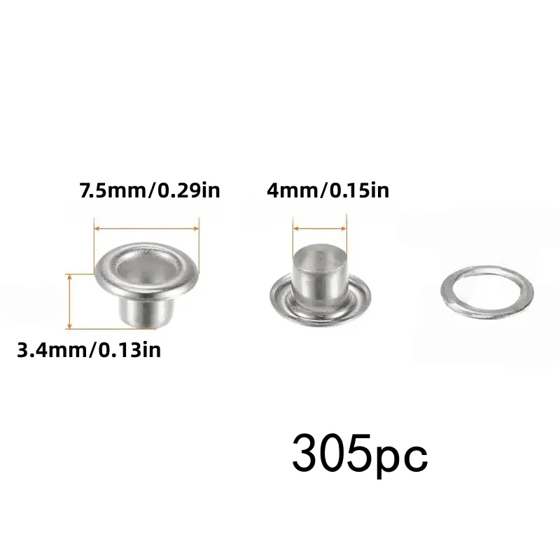305세트 4mm 실버 스테인리스 아일렛 키트(와셔 포함), 사용하기 쉬움, 신발, 벨트 및 커튼용