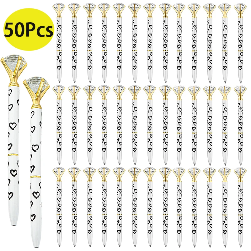 

50Pcs Diamond Pens Large Crystal Rhinestones Ballpoint Pens Heart Pattern