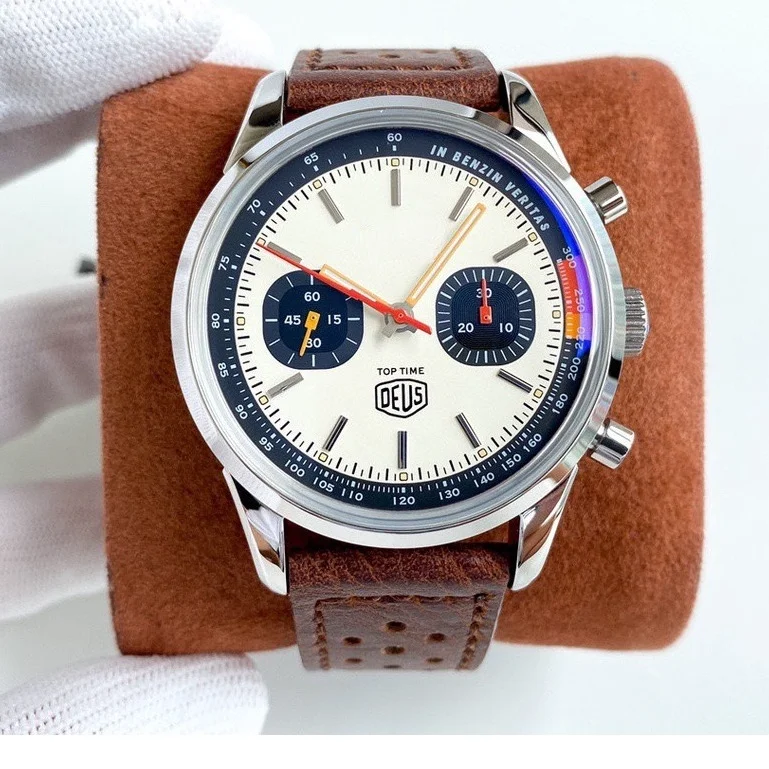 

mens mechanical watch automatic Chronograph ETA7750 brown Leather