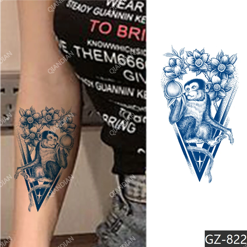 男性と女性のための一時的な偽の入れ墨,猿,花,桃,アート,ファッショ