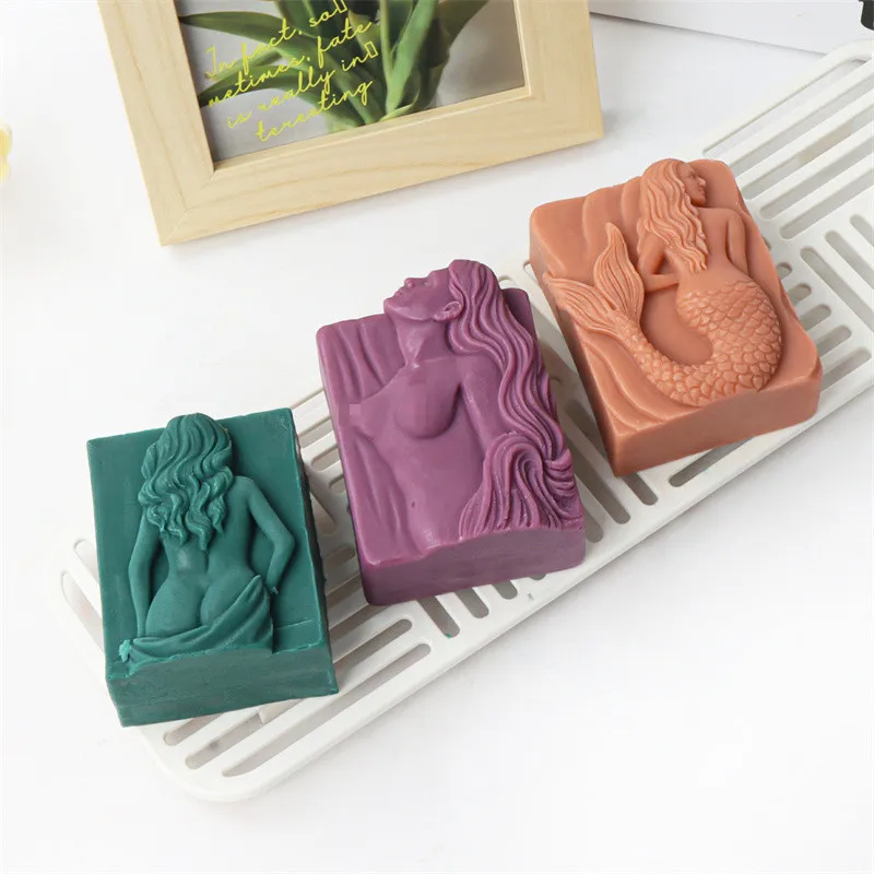Silicone Mold Soap Molds 3D Mermaid Silicone Soap Mold DIY Ocean Goddess Candle Resin Making Geometry Square Chocolate Mold Home Decor Crafts Gifts