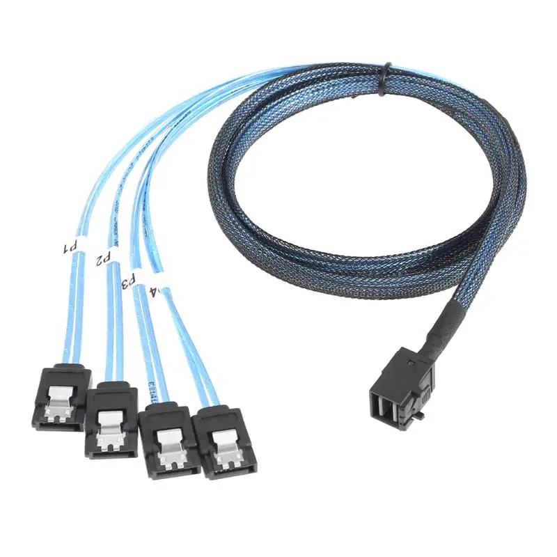 Câble Interne YIWENTEC Mini SAS SFF-8643 Vers 4x SATA - 0.5m - 90° - Neuf
