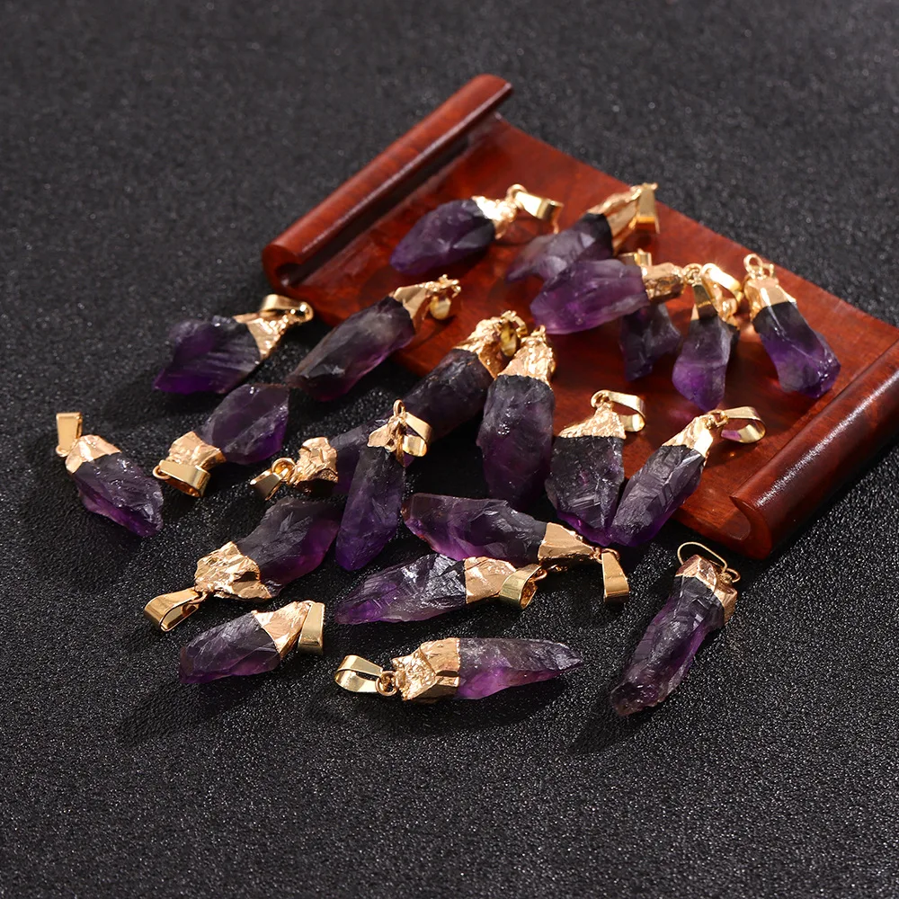 

15pcs Natural Stone Amethyst Pendant Irregular Crystal Raw Stone Charms Diy Necklace Earrings Accessory